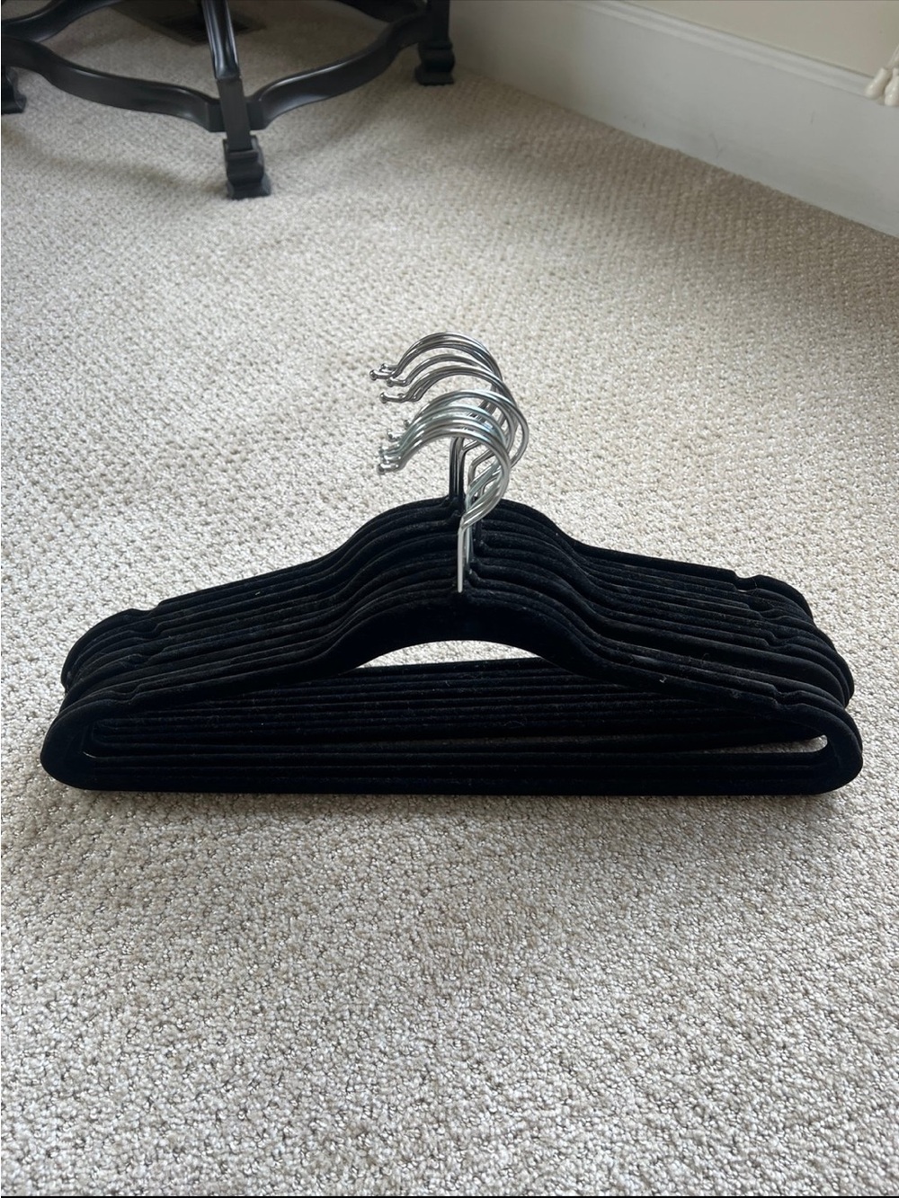 Black Cloth Hangers with Silver Hooks